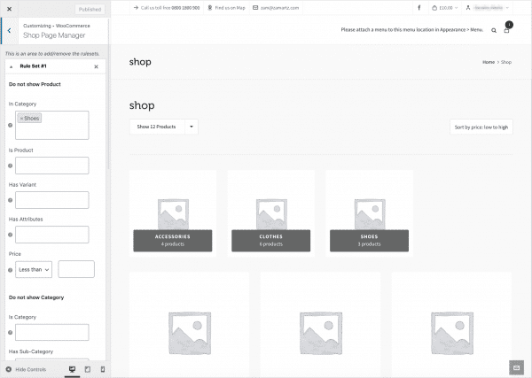 Advanced shop page manager visual customizer ruleset