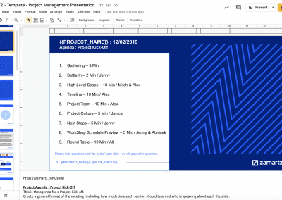 zamartz project management-presentation deck project agenda slide